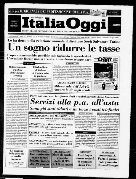 Italia oggi : quotidiano di economia finanza e politica